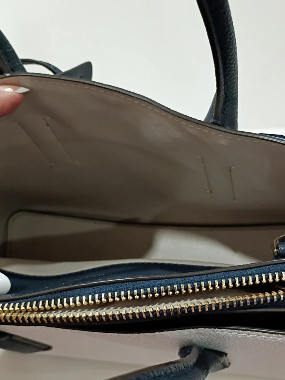 kate spade White Leather Satchel with Navy Handles Crossbody Pink & Orange Studs